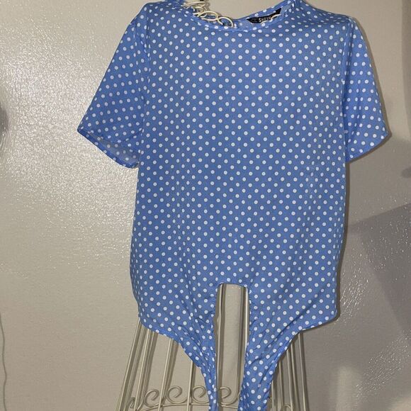 Womans Shein Top Size X S Light Blue/White Dot 100% Polyester - Picture 1 of 5